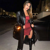 JusaHy Y2K Sexy Slim Bodycon Split Dresses Women's Banquet Solid Sleeveless 2021Summer Skinny Sling Street Party Club Dress Hot